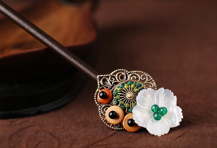 薦古風(fēng)古典頭飾木貝殼花盤(pán)發(fā)發(fā)簪簪子