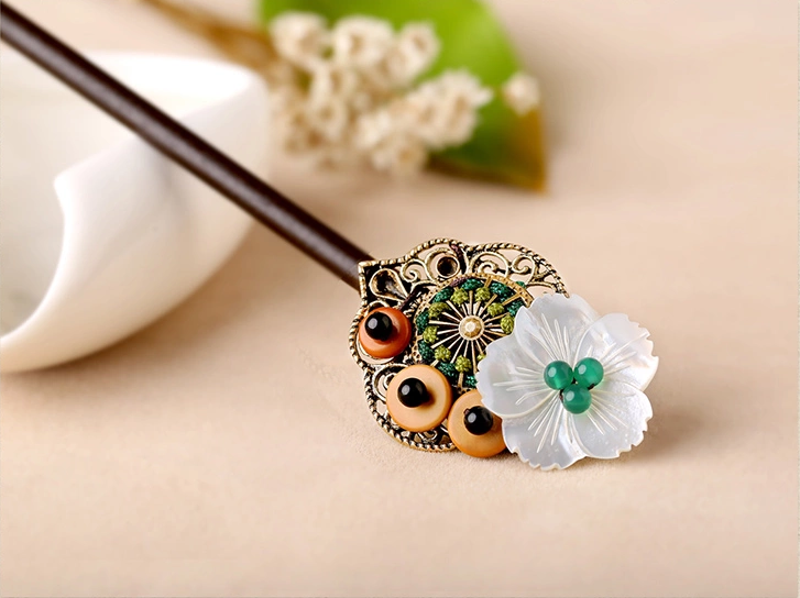 薦古風(fēng)古典頭飾木貝殼花盤(pán)發(fā)發(fā)簪簪子