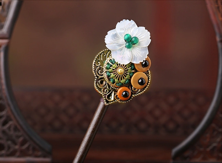 薦古風(fēng)古典頭飾木貝殼花盤(pán)發(fā)發(fā)簪簪子