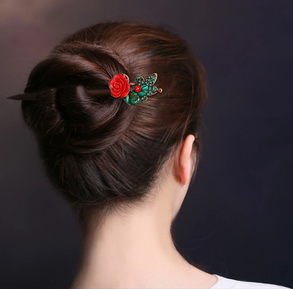 福連文苑古典盤發(fā)發(fā)飾玫瑰花新娘頭飾簪子