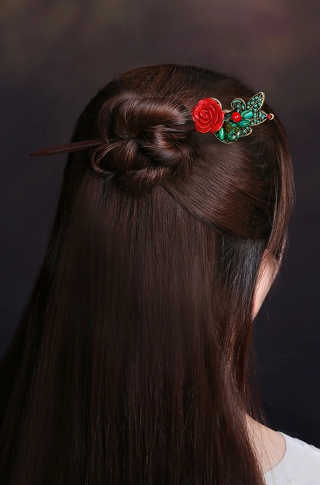 福連文苑古典盤發(fā)發(fā)飾玫瑰花新娘頭飾簪子