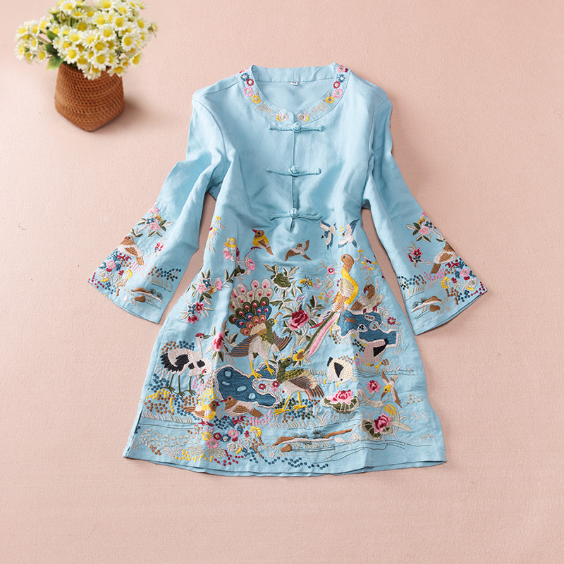 福連文苑亞麻刺繡復(fù)古唐裝圖片