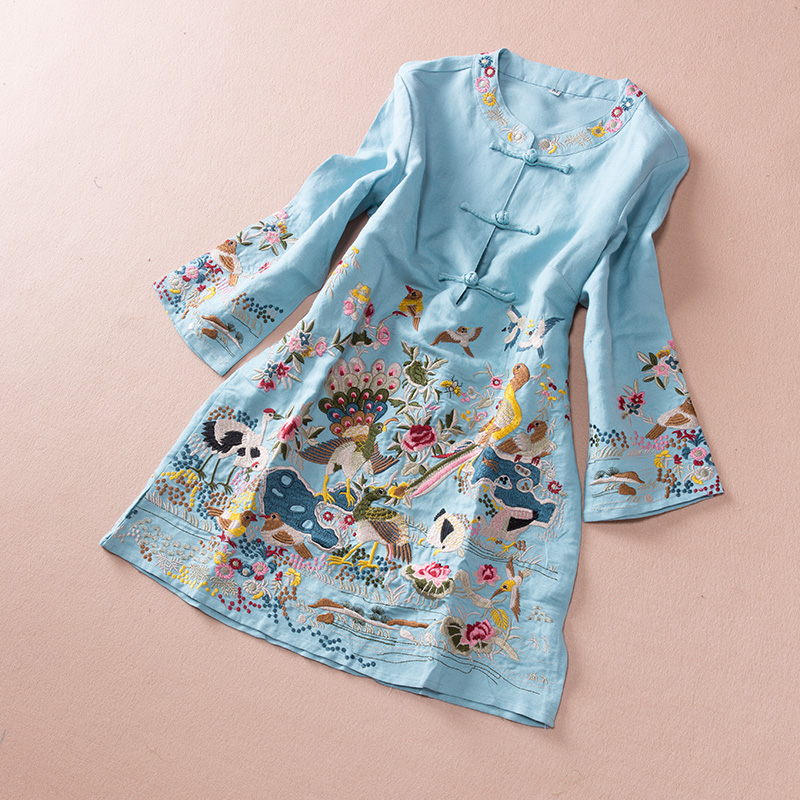 福連文苑亞麻刺繡復(fù)古唐裝圖片