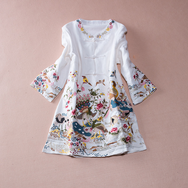 福連文苑亞麻刺繡復古唐裝圖片