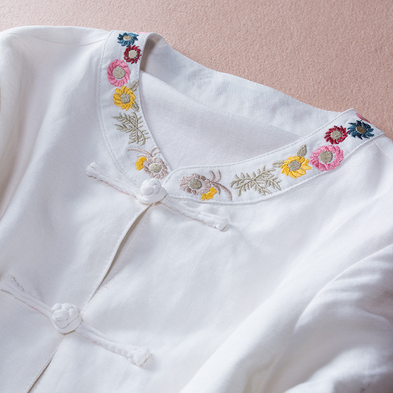 福連文苑亞麻刺繡復古唐裝圖片