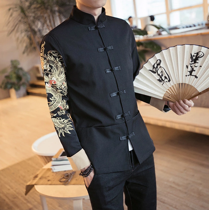 福連文苑金龍刺繡復(fù)古盤(pán)扣唐裝外套