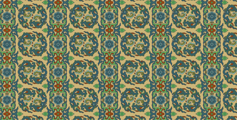 中國傳統(tǒng)織錦圖案，織錦服飾金龍祥云圖案