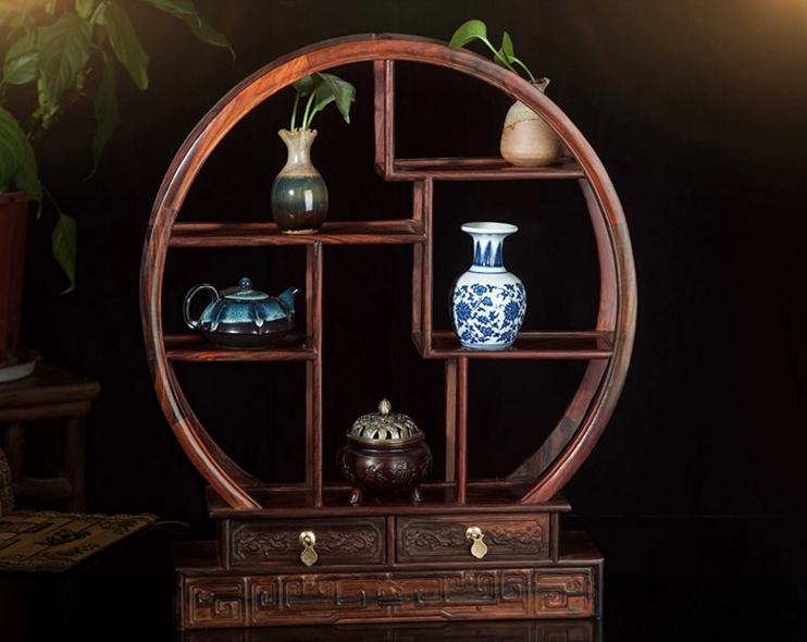 七款大紅酸枝博古架，實木中式仿古擺件