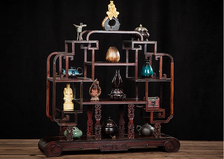 七款大紅酸枝博古架，實(shí)木中式仿古擺件