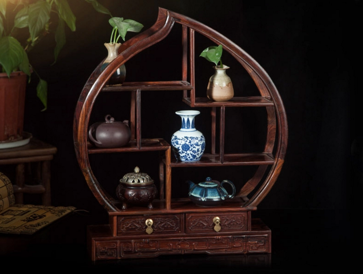七款大紅酸枝博古架，實木中式仿古擺件