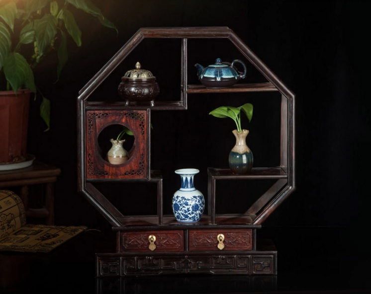 七款大紅酸枝博古架，實木中式仿古擺件