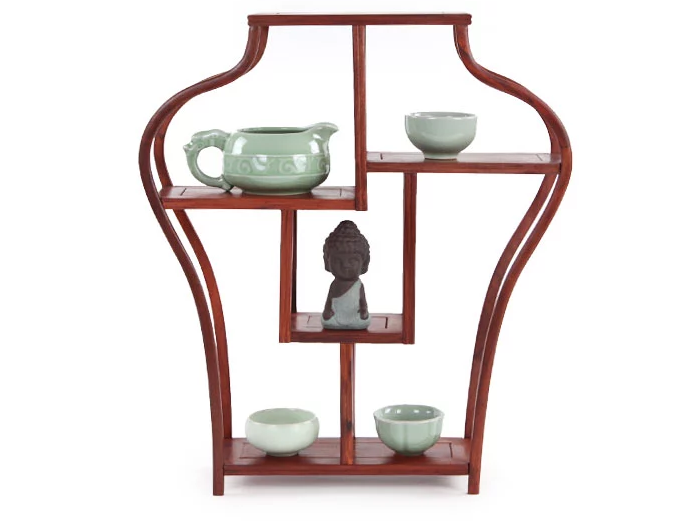 四款紅木紫砂壺架子，血檀博古架造型