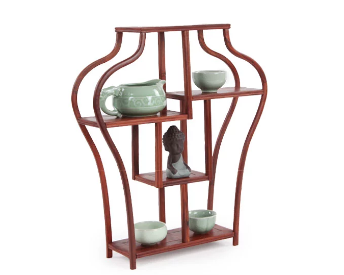 四款紅木紫砂壺架子，血檀博古架造型