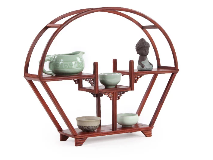 四款紅木紫砂壺架子，血檀博古架造型