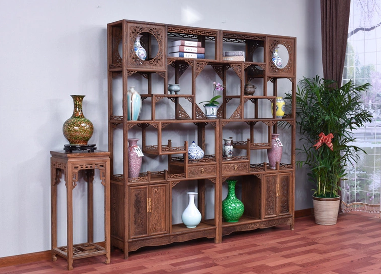 古典雕花家具，紅木雞翅木中式博古架