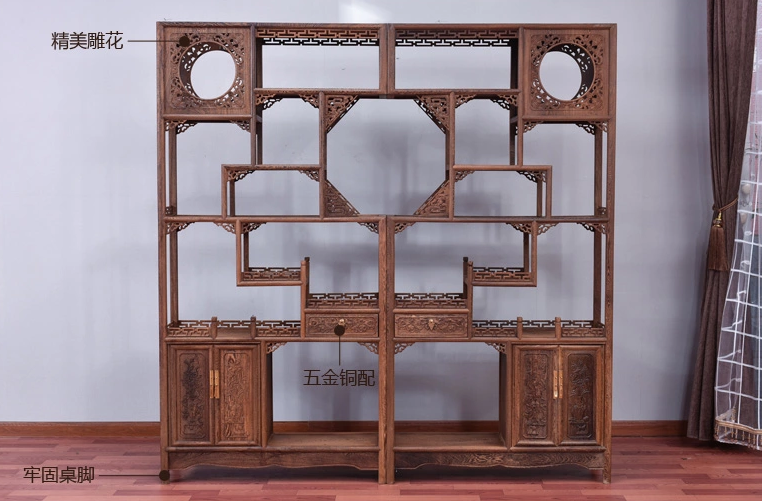 古典雕花家具，紅木雞翅木中式博古架