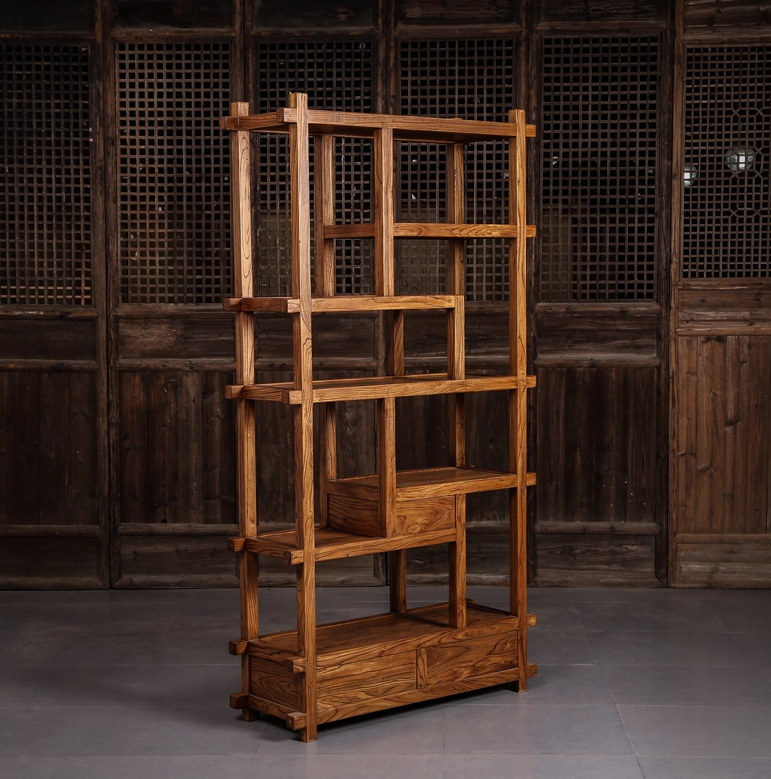 中式博古架隔斷，新中式簡約榆木博古架