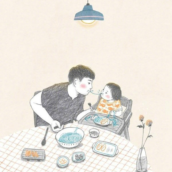 超暖心的鉛筆手繪父女插畫圖片