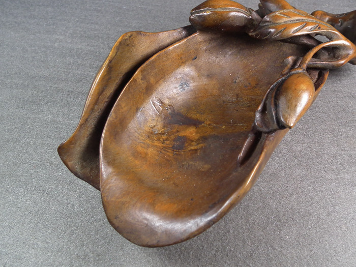 清代老黃楊盛開(kāi)子母蘭花大水盂擺件