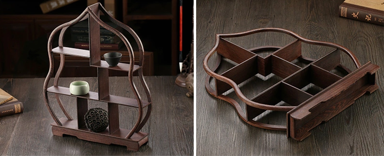 四款吉祥寓意中式實木雞翅木博古架