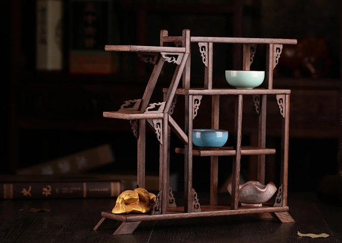 四款吉祥寓意中式實木雞翅木博古架