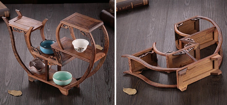 四款吉祥寓意中式實木雞翅木博古架