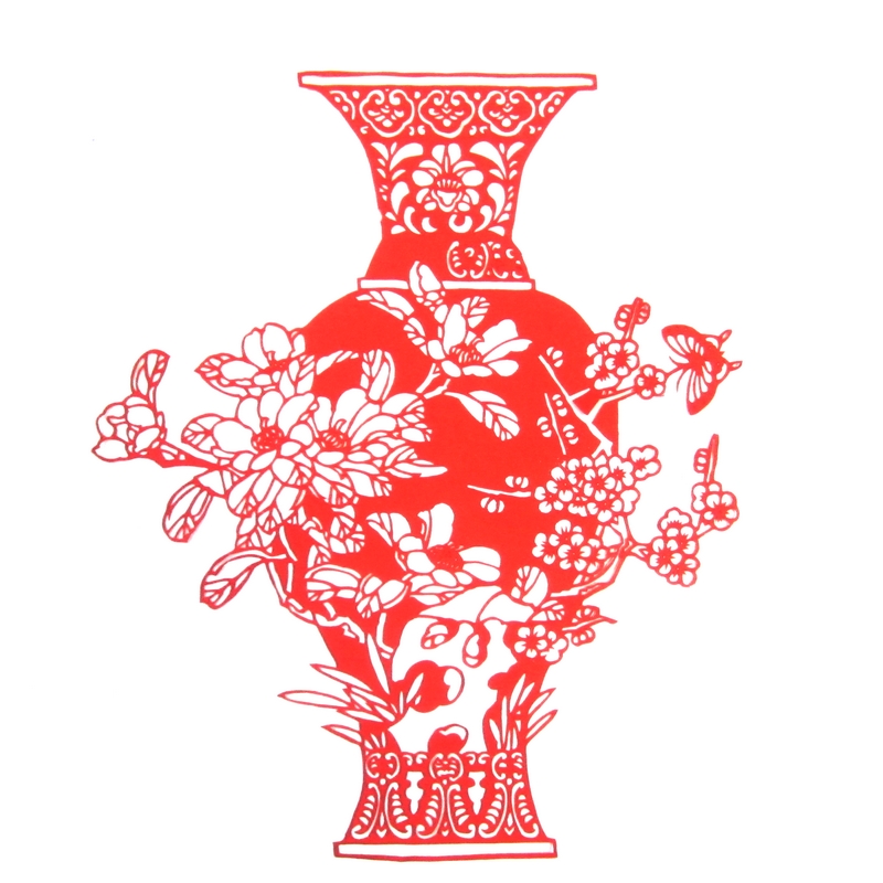 11款精美手工紅花瓷剪紙，茶壺剪紙工藝品