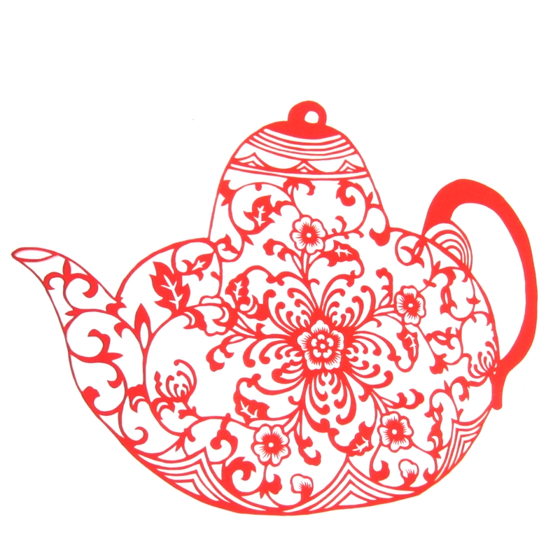 11款精美手工紅花瓷剪紙，茶壺剪紙工藝品