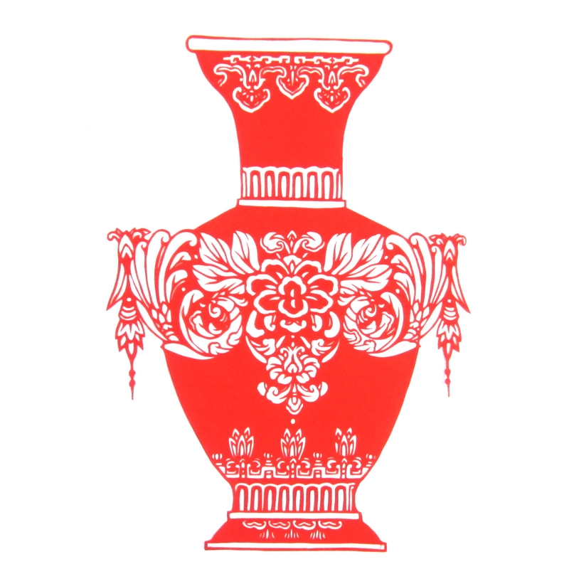 11款精美手工紅花瓷剪紙，茶壺剪紙工藝品