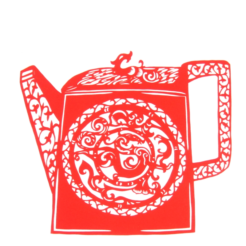 11款精美手工紅花瓷剪紙，茶壺剪紙工藝品