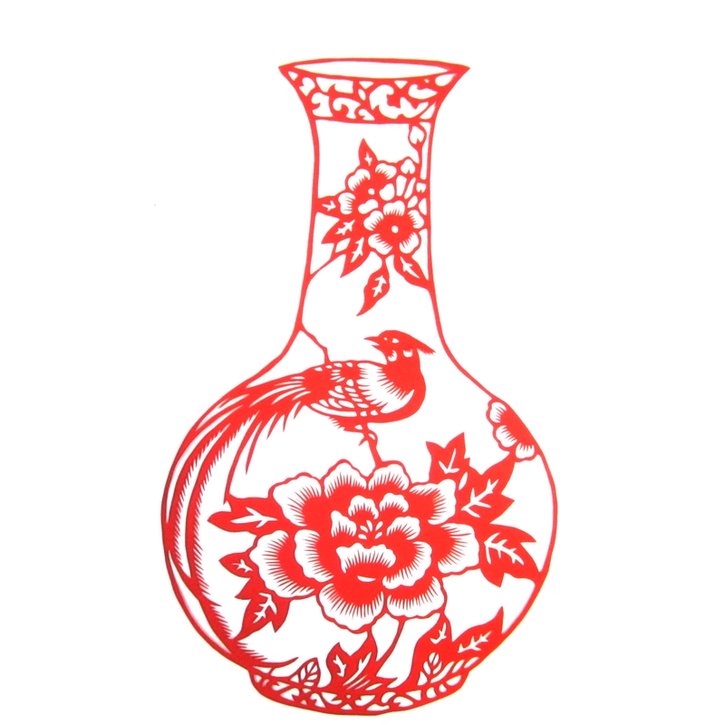 11款精美手工紅花瓷剪紙，茶壺剪紙工藝品