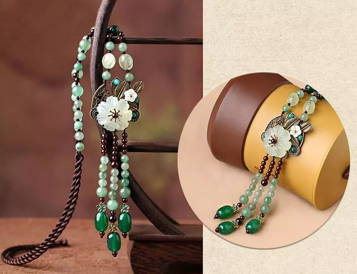 時尚福連文苑玉石項鏈精致古風毛衣鏈首飾