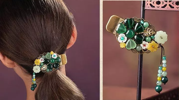 時(shí)尚福連文苑精致彩玉裝飾古風(fēng)發(fā)夾頭飾