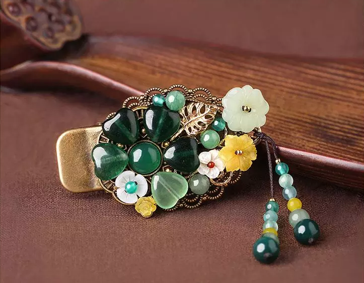 時(shí)尚福連文苑精致彩玉裝飾古風(fēng)發(fā)夾頭飾
