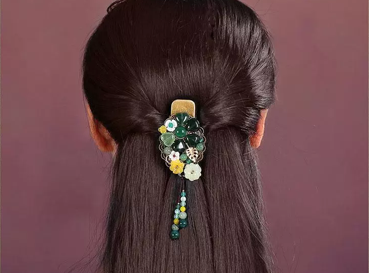 時(shí)尚福連文苑精致彩玉裝飾古風(fēng)發(fā)夾頭飾