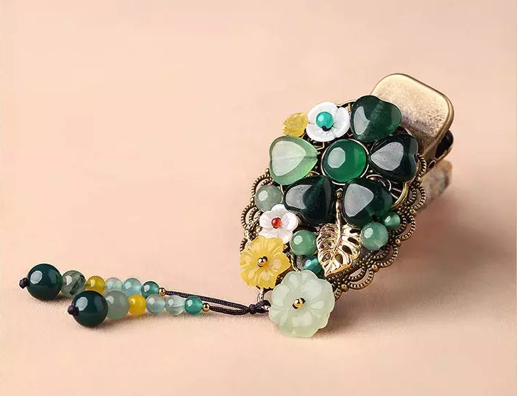 時(shí)尚福連文苑精致彩玉裝飾古風(fēng)發(fā)夾頭飾