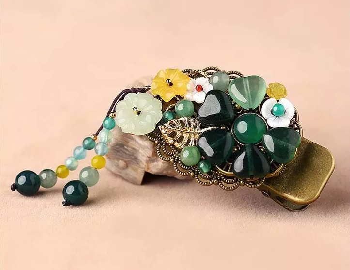 時(shí)尚福連文苑精致彩玉裝飾古風(fēng)發(fā)夾頭飾