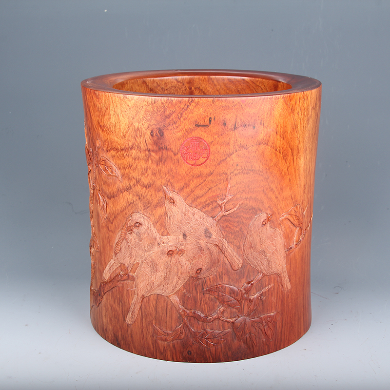 黃花梨筆筒，筆筒中的君子