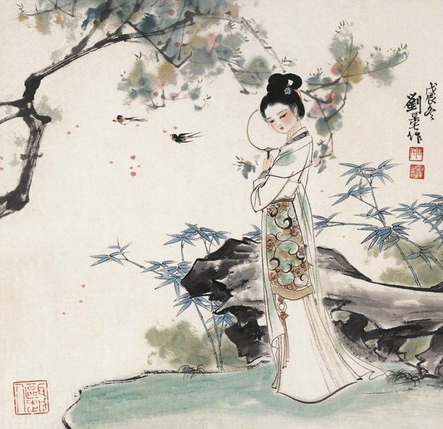 劉旦宅仕女圖，畫美人美淺墨繪