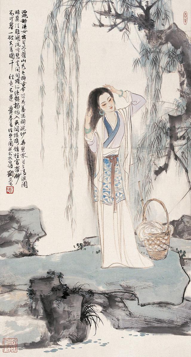 劉旦宅仕女圖，畫美人美淺墨繪