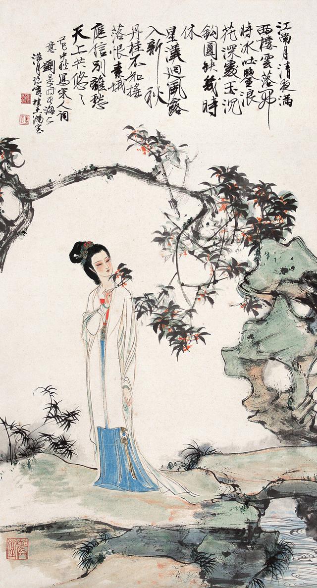 劉旦宅仕女圖，畫美人美淺墨繪