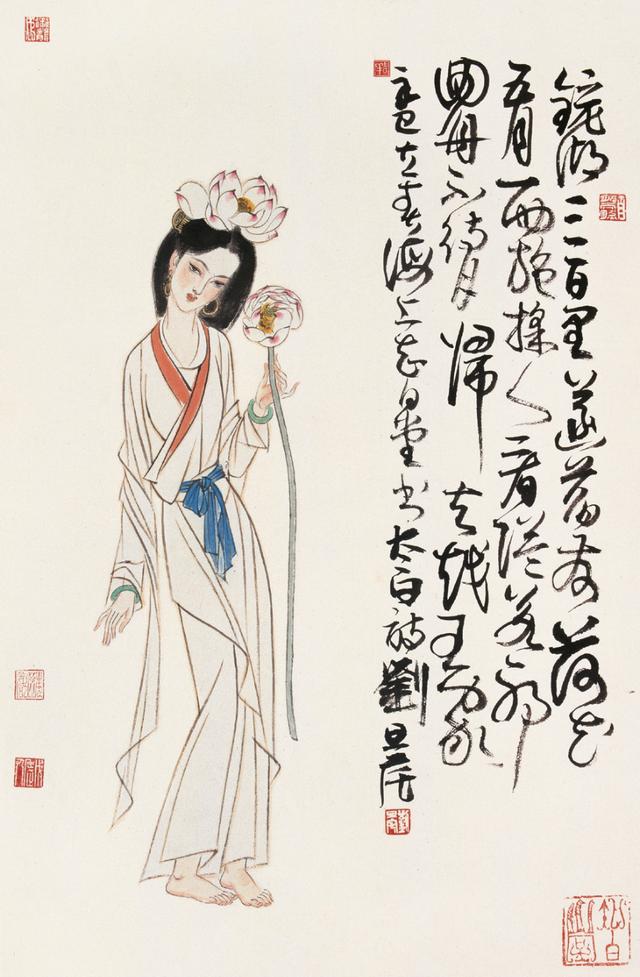 劉旦宅仕女圖，畫美人美淺墨繪