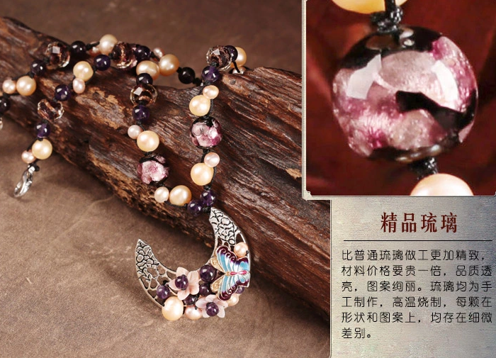 珍珠紫水晶項(xiàng)鏈，月牙吊墜鎖骨鏈福連文苑首飾