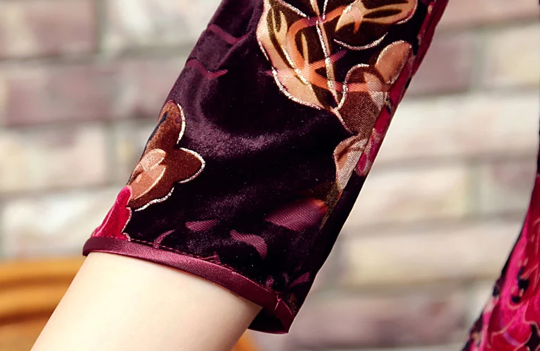 絲絨長款旗袍，改良中式旗袍