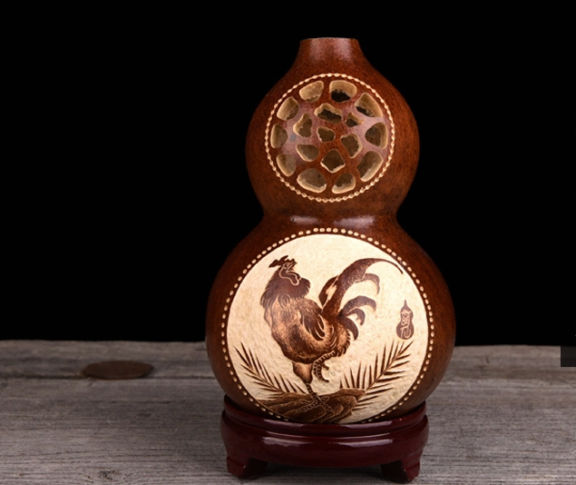 三款天然葫蘆工藝品，手工鏤空復(fù)古葫蘆花瓶