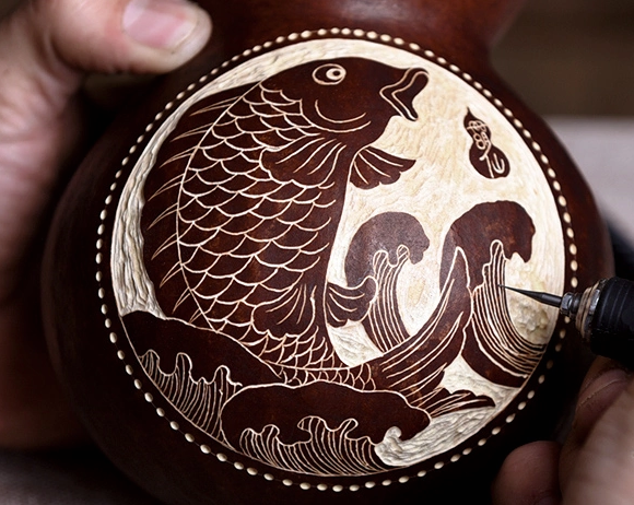 三款天然葫蘆工藝品，手工鏤空復(fù)古葫蘆花瓶