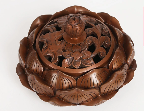 禪意蓮花香爐，仿古紫銅熏香爐