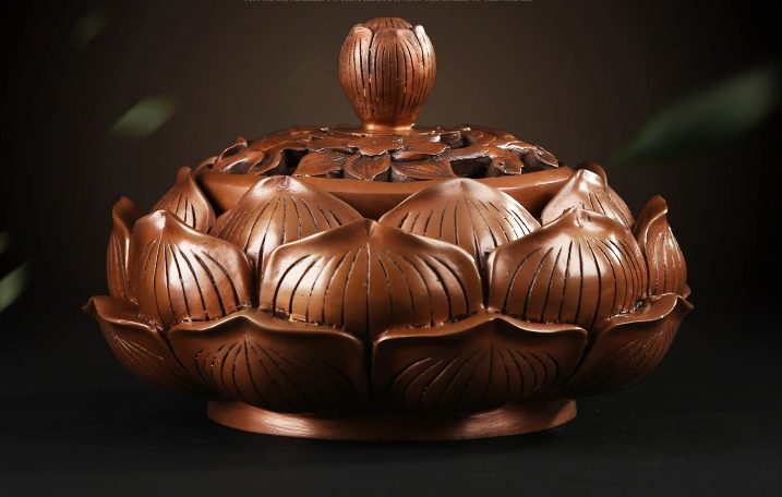 禪意蓮花香爐，仿古紫銅熏香爐