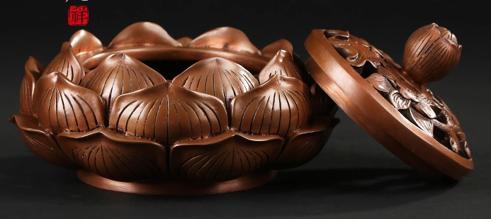 禪意蓮花香爐，仿古紫銅熏香爐