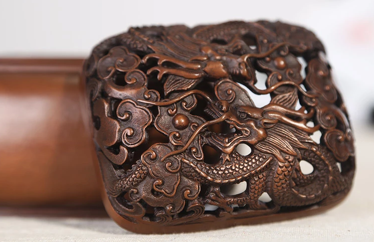 雙龍浮雕香爐，鏤空仿古紫銅熏香爐